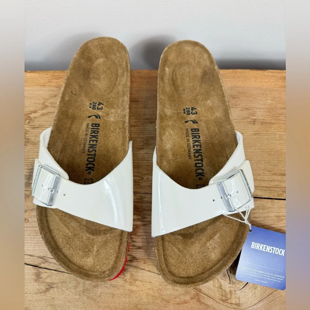 NEW Birkenstock Madrid sandals in white Birko-Flor material with a red sole - Picture 2 of 5